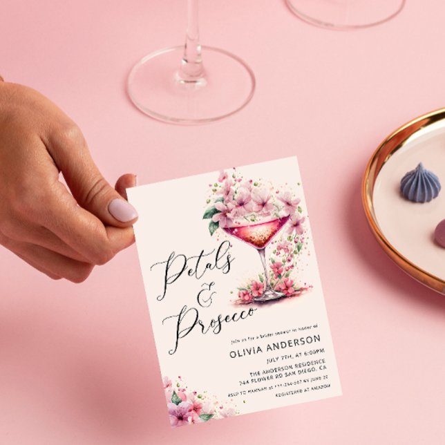 Petals & Prosecco Blush Pink Bridal Shower Invitation (Creator Uploaded)