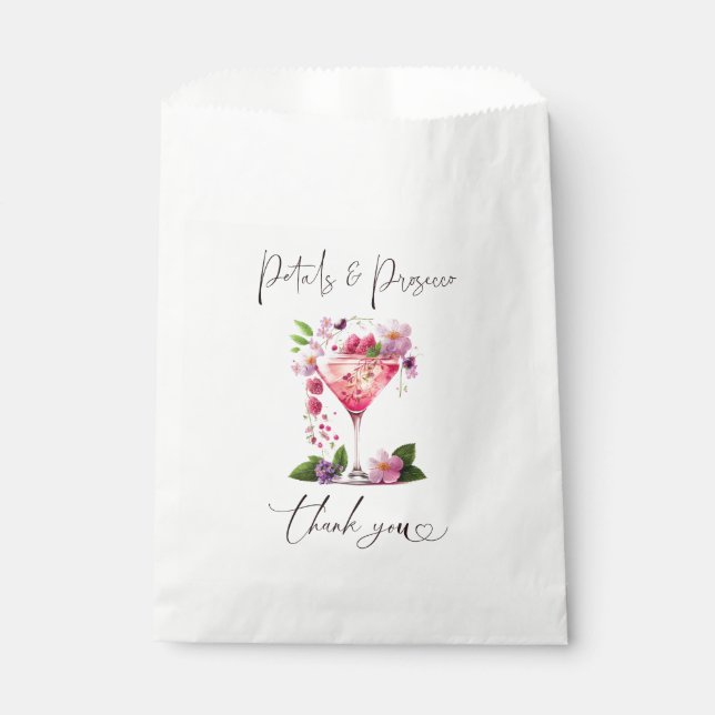 Petals & Prosecco Blush Pink Floral Bridal Shower Favour Bags (Front)