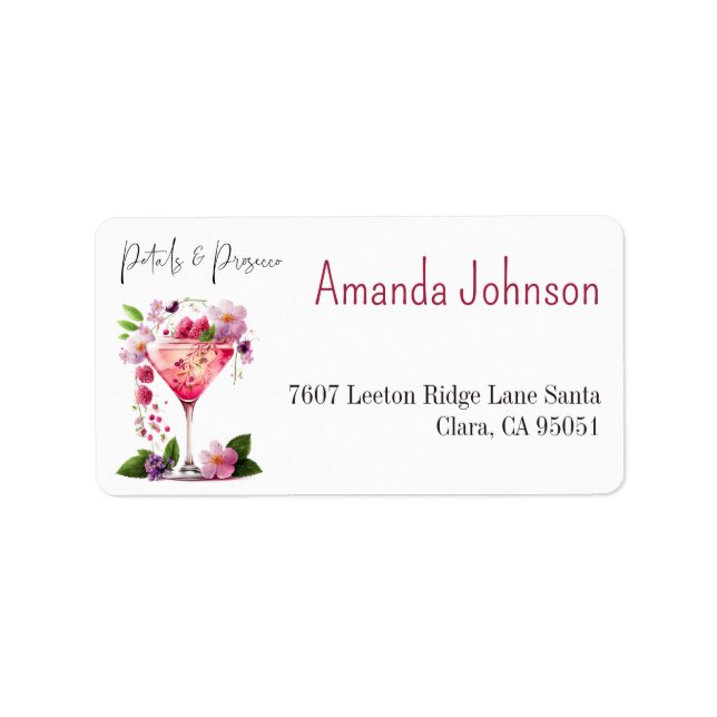 Petals & Prosecco Blush Pink Floral Bridal Shower Label (Front)