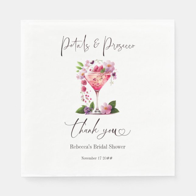 Petals & Prosecco Blush Pink Floral Bridal Shower Napkin (Front)