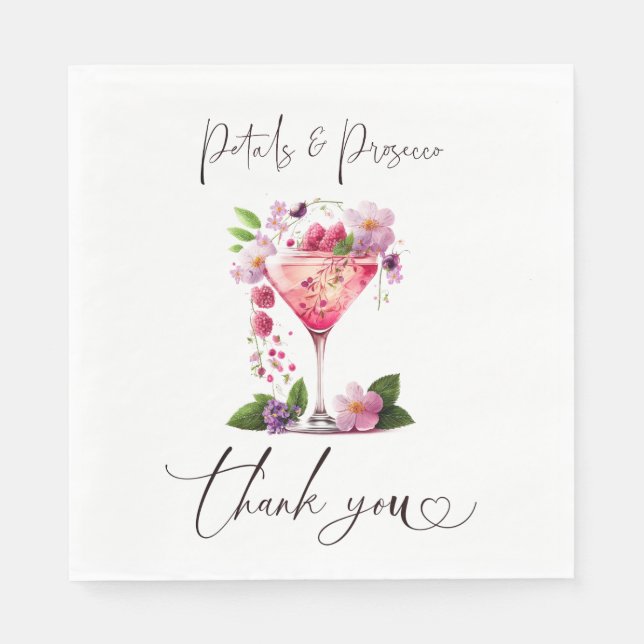 Petals & Prosecco Blush Pink Floral Bridal Shower Napkin (Front)