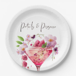 Petals & Prosecco Blush Pink Floral Bridal Shower Paper Plate