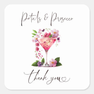 Petals & Prosecco Blush Pink Floral Bridal Shower Square Sticker