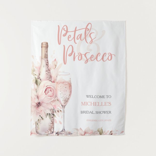 Petals & Prosecco Blush Pink Floral Bridal Shower Tapestry (Front)