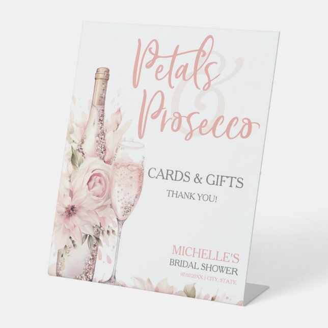Petals & Prosecco Blush Pink Floral Cards & Gifts Pedestal Sign (Front)