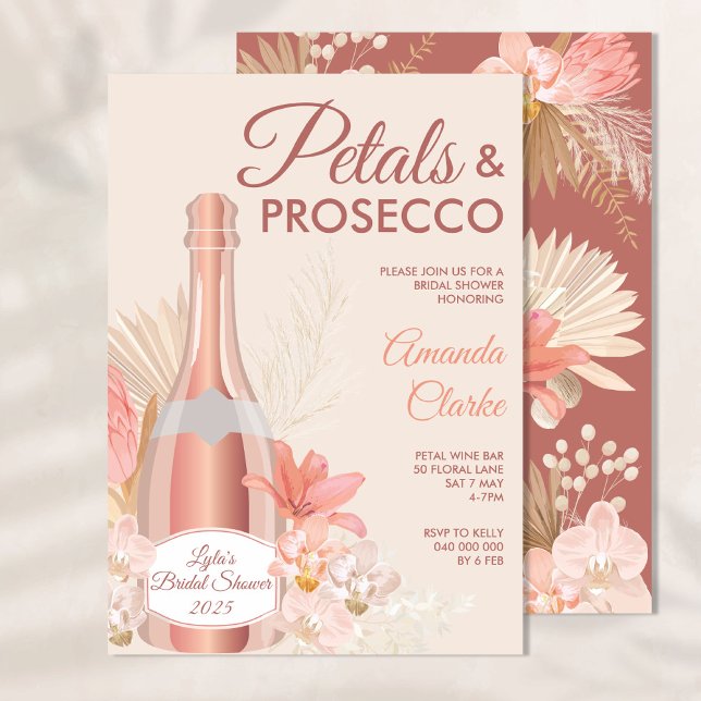 Petals & Prosecco Boho Bridal Shower Invitation (Creator Uploaded)