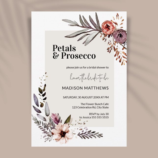 Petals & Prosecco Boho Floral Bridal Shower Invitation (Creator Uploaded)