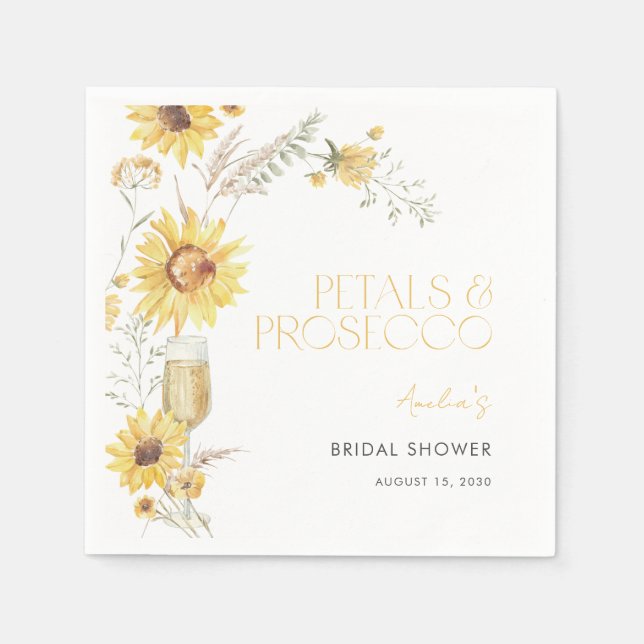 Petals & Prosecco Boho Sunflower Bridal Shower Napkin (Front)