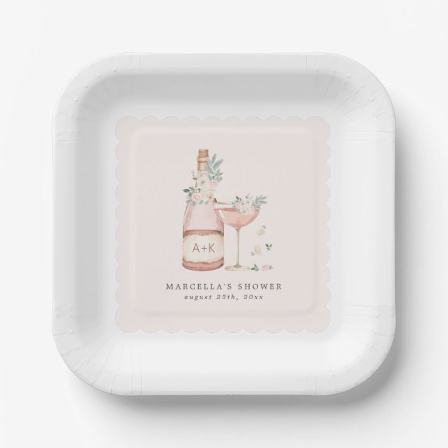 Petals & Prosecco Bridal Shower Bachelorette Paper Plate (Front)