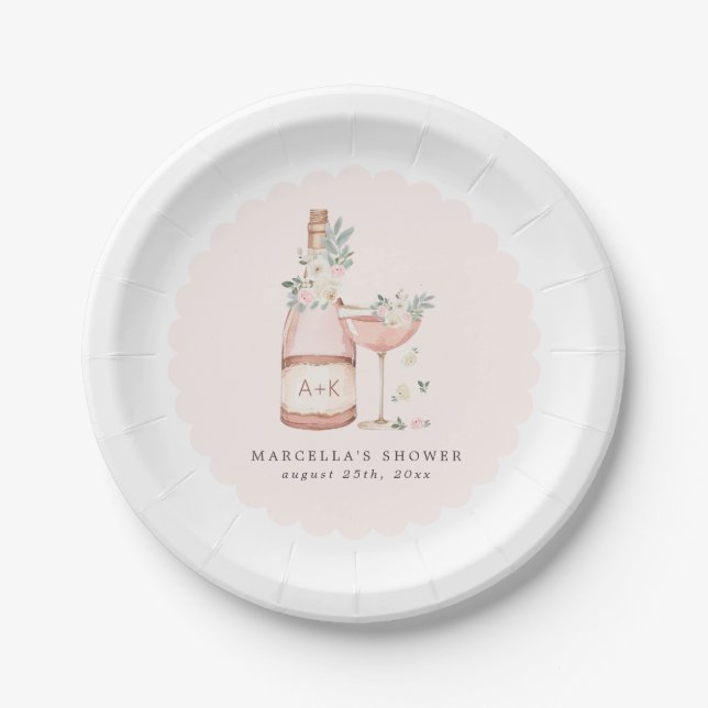 Petals & Prosecco Bridal Shower Bachelorette Paper Plate (Front)