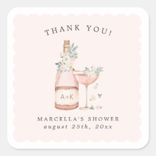 Petals & Prosecco Bridal Shower Bachelorette Square Sticker