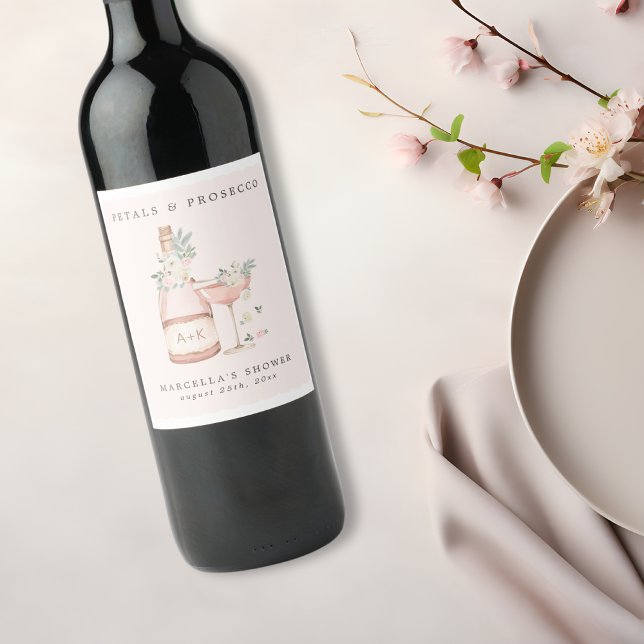 Petals & Prosecco Bridal Shower Bachelorette Wine Label (Creator Uploaded)
