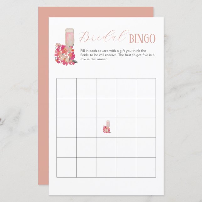 Petals & Prosecco Bridal Shower Bingo Game Party (Front/Back)