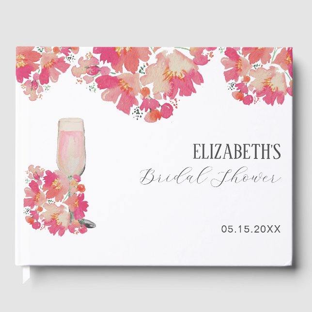 Petals & Prosecco Bridal Shower Floral Pink Guest Book (Front)