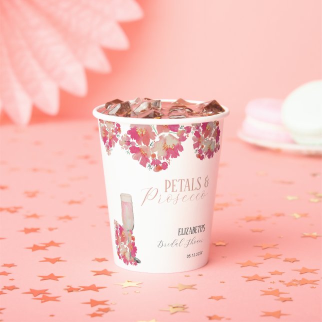 Petals & Prosecco Bridal Shower Floral Pink Paper Cups (Insitu)