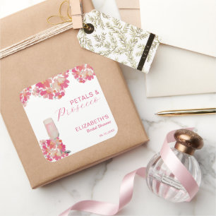 Petals & Prosecco Bridal Shower Floral Pink Square Sticker