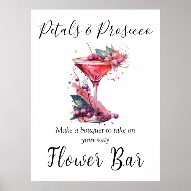Petals & Prosecco Bridal Shower Flower Bar Poster (Front)