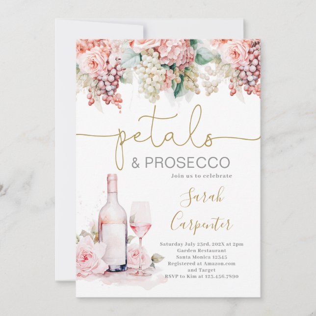Petals Prosecco Bridal Shower invitation (Front)