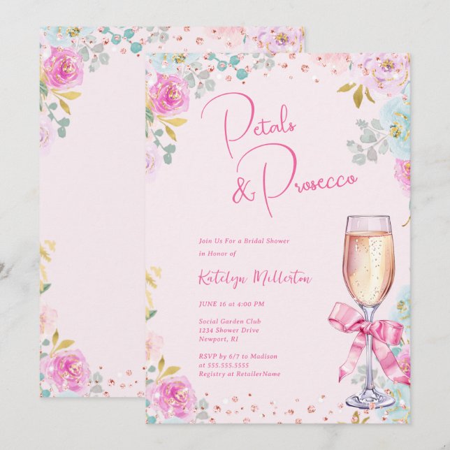 Petals & Prosecco Bridal Shower Invitation (Front/Back)