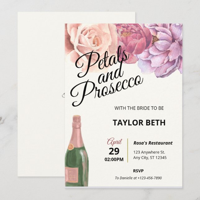Petals & Prosecco Bridal Shower Invitation (Front/Back)