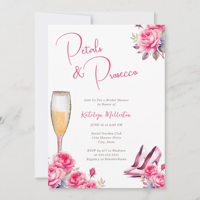 Petals & Prosecco Bridal Shower Invitation (Front)