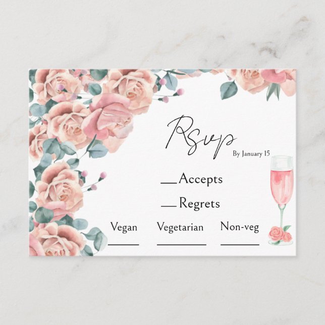 petals & prosecco bridal shower meal choice & rsvp enclosure card (Front)
