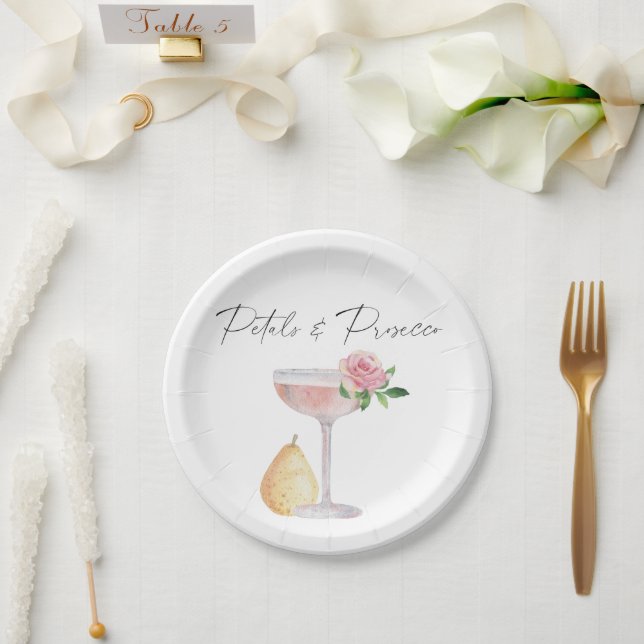 Petals & Prosecco - bridal shower Paper Plate (Wedding)