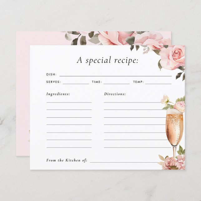 Petals & Prosecco Bridal Shower Recipe Card (Front/Back)