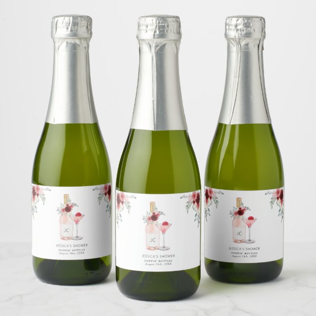 Petals & Prosecco Bridal Shower Sparkling Wine Label (Bottles)