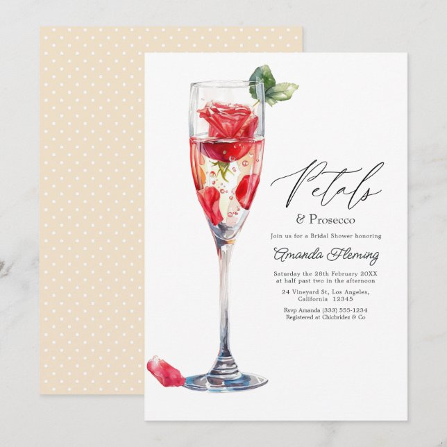 Petals & Prosecco Champagne Bridal Shower Invitation (Front/Back)