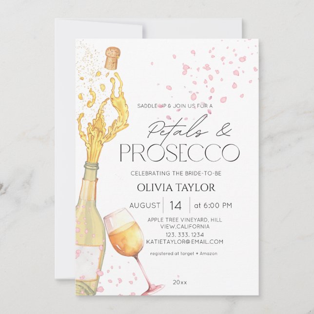 Petals & Prosecco Elegant Champagne Bridal Shower Invitation (Front)