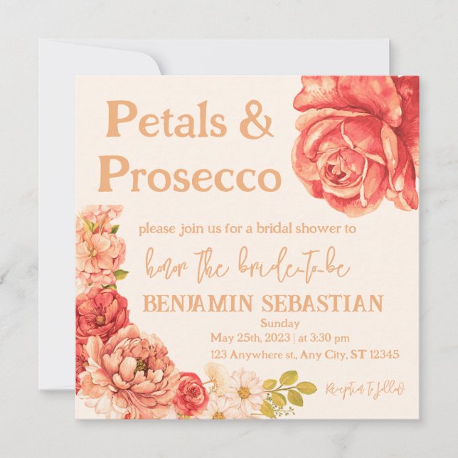 petals prosecco elegant floral  bridal shower  invitation (Front)