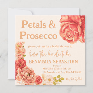 petals prosecco elegant floral bridal shower invitation