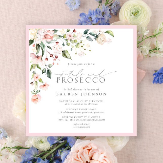 Petals & Prosecco Elegant Pink Floral Shower Invitation (Creator Uploaded)