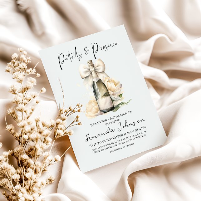 Petals & Prosecco Floral Bow Bridal Shower Invitation (Creator Uploaded)
