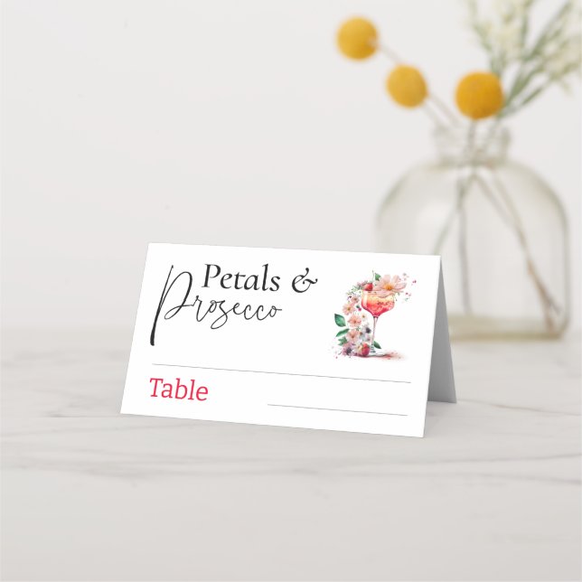 Petals Prosecco Floral Bridal Shower Brunch Party Place Card (Front)