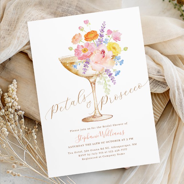 Petals & Prosecco Floral Bridal Shower Invitation (Creator Uploaded)