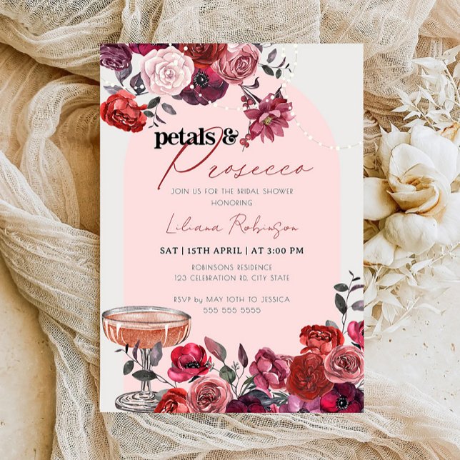 Petals & Prosecco Floral Bridal Shower Invitation (Creator Uploaded)