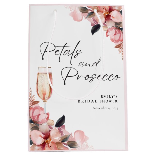 Petals & Prosecco Floral Bridal Shower Medium Gift Bag (Front)