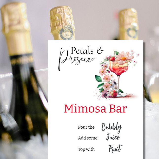 Petals Prosecco Floral Bridal Shower Mimosa Bar Poster (Decorate your Bridal Shower with this elegant wedding Mimosa Bar Sign)