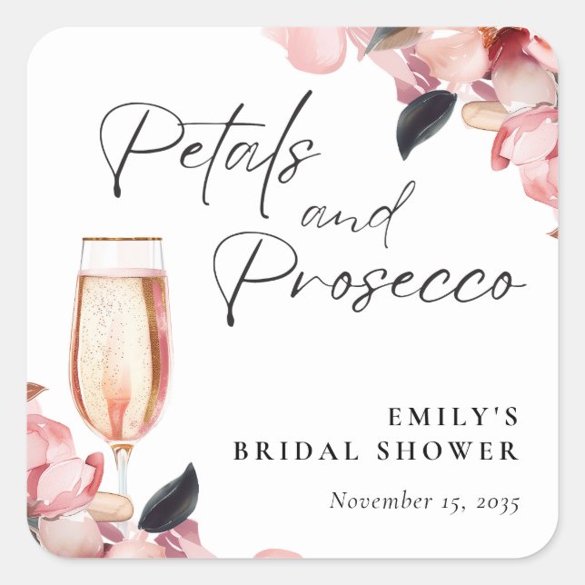 Petals & Prosecco Floral Bridal Shower Square Sticker (Front)