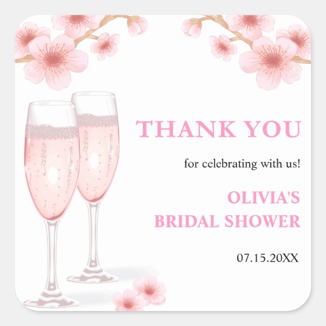 Petals & Prosecco Floral Bridal Shower Thank You Square Sticker (Front)