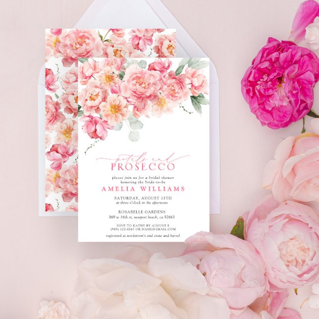Petals & Prosecco  Floral Pink Bridal Shower Invitation (Creator Uploaded)