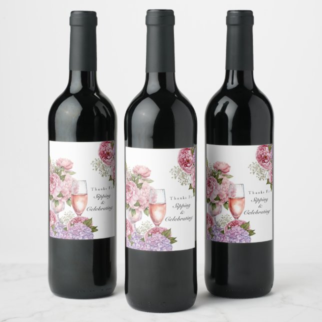 Petals & prosecco floral wine label (Bottles)