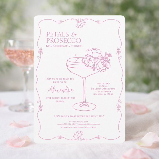 Petals Prosecco Garden Minimal Bridal Shower Invitation (Creator Uploaded)