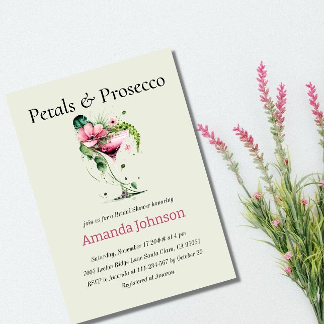Petals & Prosecco Greenery Flowers Bridal Shower Invitation (Creator Uploaded)