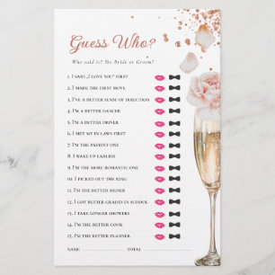 Petals & Prosecco Guess Who Bridal Shower Game Stationery