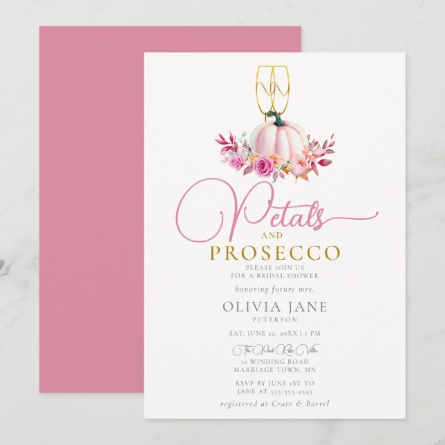 Petals Prosecco Harvest Roses Fall Bridal Shower Invitation (Front/Back)