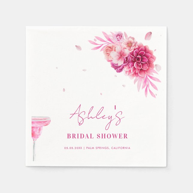 Petals & Prosecco Hot Pink Floral Bridal Shower Napkin (Front)
