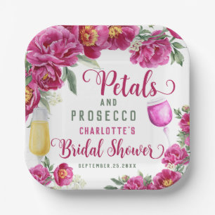 Petals & Prosecco Hot Pink Floral Bridal Shower Paper Plate